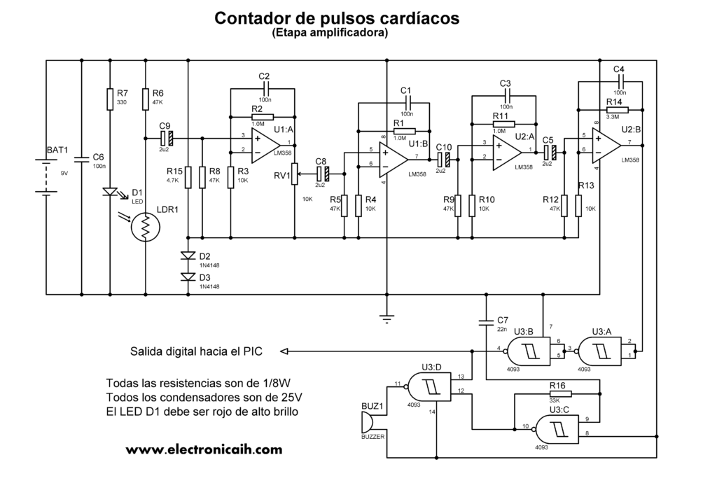 Etapa amplificadora del monitor cardíaco